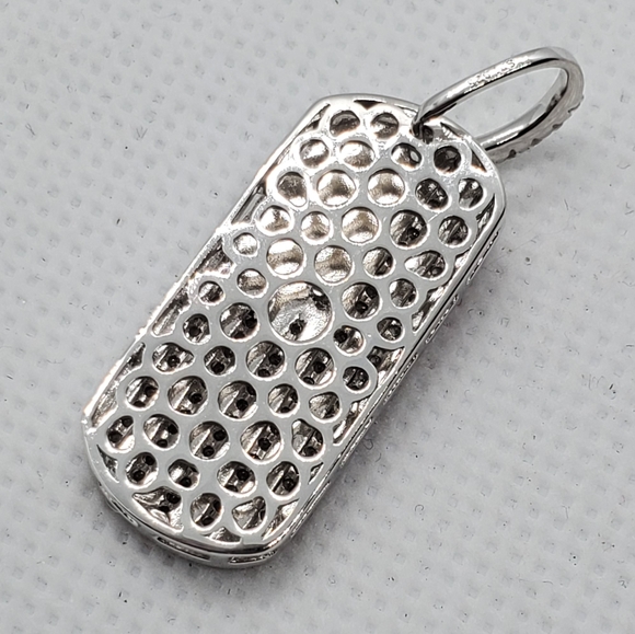 Sterling Silver 925 Rhodium Plated CZ American Flag Dog Tag Pendant - Picture 5 of 7